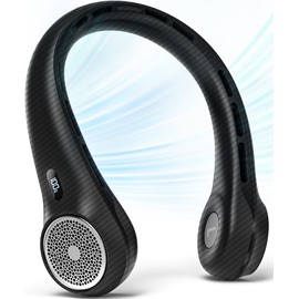 Hssio Neck Fan with 4000mAh Rechargeable Battery & LED Display, Portable Personal Cooler for Women/Men, 3-Speed Bladeless 360° Cooling Fans, Stylish Gift for Gym/Travel/Office, Carbon Fiber Black