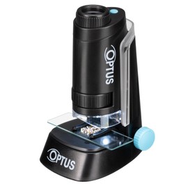 Optus Taschenmikroskop 40x-120fach Vergrößerung mit LED-Beleuchtung, Ständer und Objektklemmen - Kompaktes Handmikroskop für unterwegs