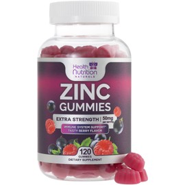 Zinc Supplement 50mg Gummies for Adults - Max Strength Skin Health & Immune Support Gummy, Vegan, Non-GMO & Gluten Free, Nature’s Antioxidant & Bone Health Chewable Zinc Vitamins - 120 Gummies