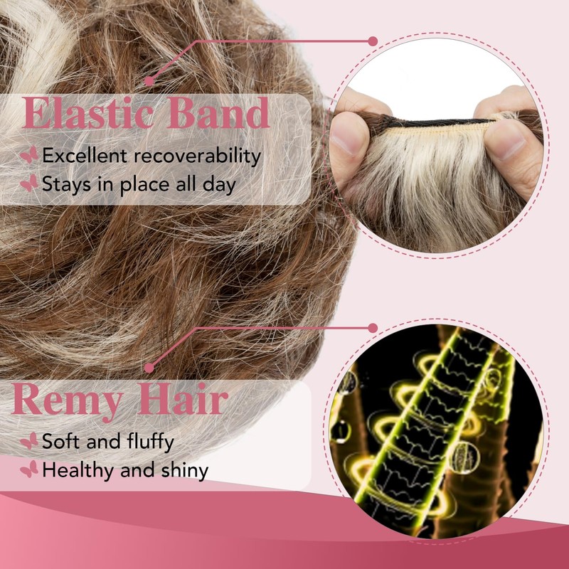 TESSHAIR Thick Human Hair Messy Bun, 100% Real Hair Bun