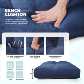DANGHOOGY 36 Inch Bench Cushions, Tufted High-Density Foam Cushions for Indoor Furniture, Soft Bench Seat Cushion with Non-Slip Bottom (Blue)
