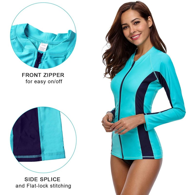 Charmo Ladies Zipper UV Protection Rash Vest Long Sleeve Athletic