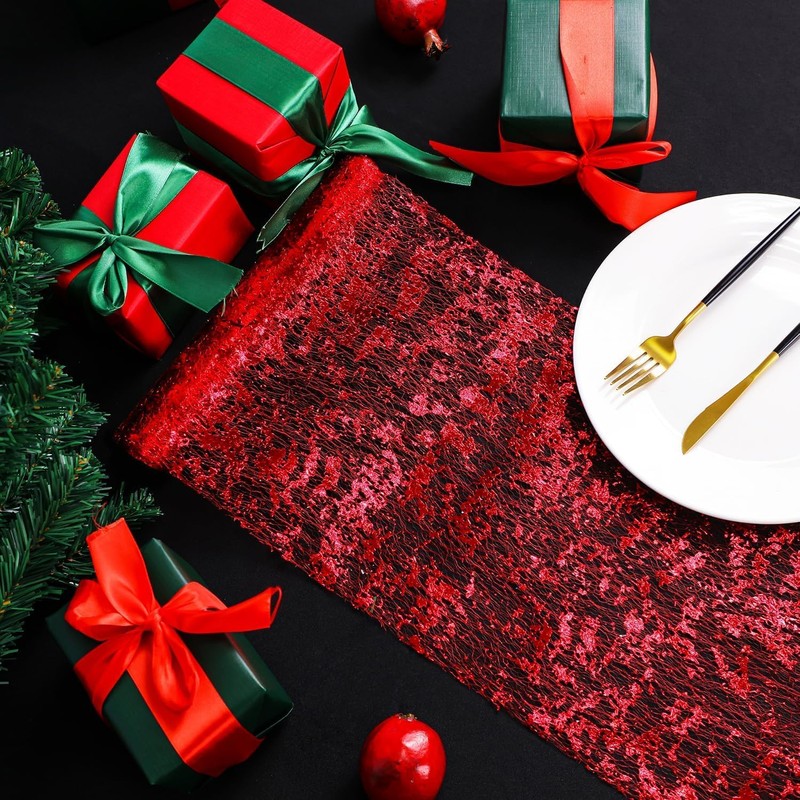 Mtsooning 28 cm x 15 yards Red Table Runner, Shiny