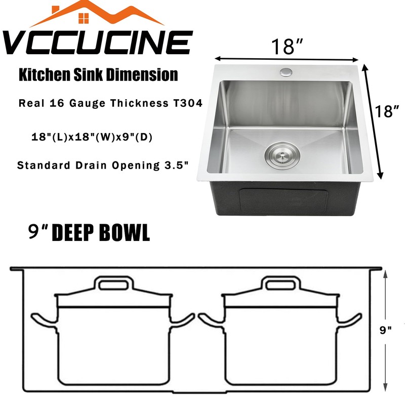 VCCUCINE Bar Sink Drop in,18 x 18 Inch Topmount RV