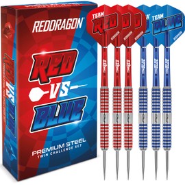 RED DRAGON Team Red v Team Blue Tungsten Professional Darts Set with Flights and Shafts (Stems)