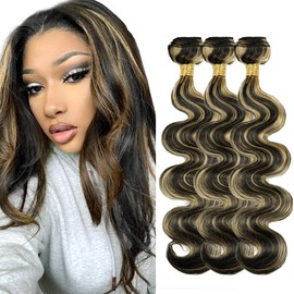 Vinmdonm P1B/27 Highlight Human Hair Bundles Honey Blonde Body Wave 3 Bundles 14 16 18 inch Two Tone Black Mixed With Honey Blonde Bundle