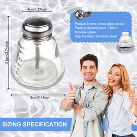 FERCAISH 150ml Metal TOP Push Down Clear Glass Bottle, Professional Clear Glass Pump Dispenser Bottle with Flip Top and Measuring Scales, for Lip Eye Makeup Remover, Alcohol