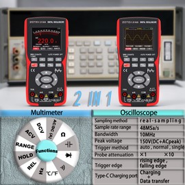 ZOTEK ZT-702S 2-in-1 Oscilloscope Multimeter with 2.8 Inch IPS Display,9999 Counts, Single Channel 10MHZ Bandwidth,48MSa/s High Real-time Sampling Rate,±400V Input Voltage,Measures Ohm-Volt-Tester