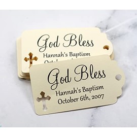 God Bless Labels - Small Custom Baptism Favor Tags - Set of 20 (Cream)