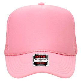 Joe's USA OTTO Foam Trucker Hats - Customizable 5-Panel High Crown Mesh Back Caps for DIY, Bulk, and Wholesale - Pink