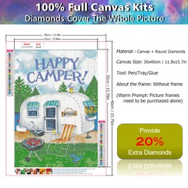 JATOK Diamond Painting Kits for Adults, DIY 5D Diamond Painting Paint Happy Camping Car by Number with Gem Art Drill Diamond Painting Kits for Kids for Relaxation, Home Wall Décor 11.8x15.7in