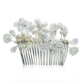 Floral Serenity Cultured Freshwater White Pearl and Fashion Crystals Bridal Hair Comb