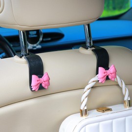 MaPctSy Car Hooks for Purses and Bags Cute Pink Bow Car Seat Headrest Hook Hanger, Universal Vehicle Storage Bowknot Seat Back Holder (Big Pink)