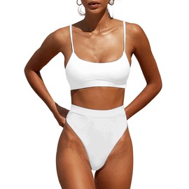 MELYUM Womens High Waisted Swimsuits Bottom Padded Bathing Suits Bikini Sets Top Two Piece Swimwear White