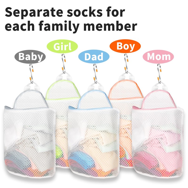 5Pcs Hanging Laundry Bags for Socks with S Hooks,12 X