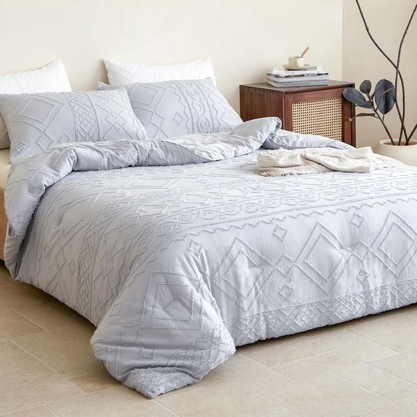 brelixan King Size Comforter Set - Light Grey Boho 3-Piece