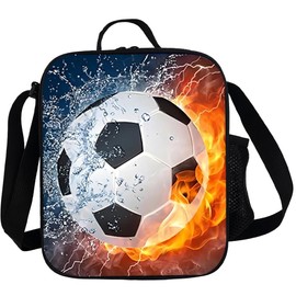 Rppiup Football Lunch Box, Insulated Lunch Bag for Kids Boys Girls with Water Bottle Holder, Washable Reusable Tote or Crossbody Football Lunchbox, for School Hiking Picnic Travel Camp(Gray & Blue)