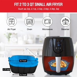 Air Fryer Silicone Liners for 2 to 3 QT Small Air Fryers, Non-Stick Reusable Air Fryer Liners Silicone Pot Basket Bowl Liner Baking Tray Air Fryer Accessories 2 Pack Square Air Fryer Liners