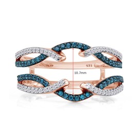 Jewel Zone US Blue White Cubic Zirconia Guard Wrap Ring in 14k Rose Gold Over Sterling Silver