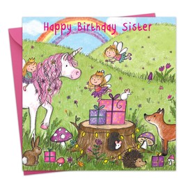 Twizler Happy Birthday Card For Sister with Magical Unicorn – Sister Birthday Card – Childrens Birthday Card – Girls Birthday Card – Birthday Card For Sister - Sister Gifts