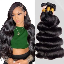Body Wave Bundles Human Hair 12 14 16Inch 3 Bundles Human Hair Extensions 12A Brazilian 100% Human Hair Bundles Natural Black Color For Women