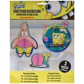 DESIGNWARE SPONGEBOB SQUAREPANTS 3 PIECE PARTY DECORATION HONEYCOMB HANGING CHARACTERS NEW