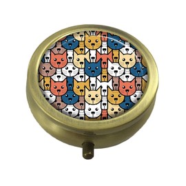 FQJNS Cat face Custom Fashion Round Pill Box Tablet Holder Pocket Purse Organizer Case Decoration Box