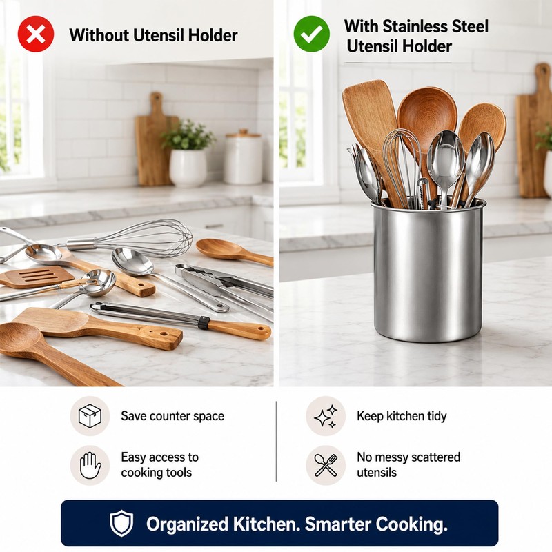 ZORGONS Stainless Steel Utensil Holder for Counter Top - 4.5''
