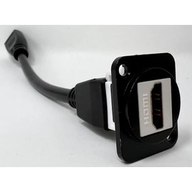 RiteAV HDMI D Series Chassis Panel Mount Connector Pass Through Solderless Bulkhead Coupler, Black Metal Housing/White HDMI Pigtail