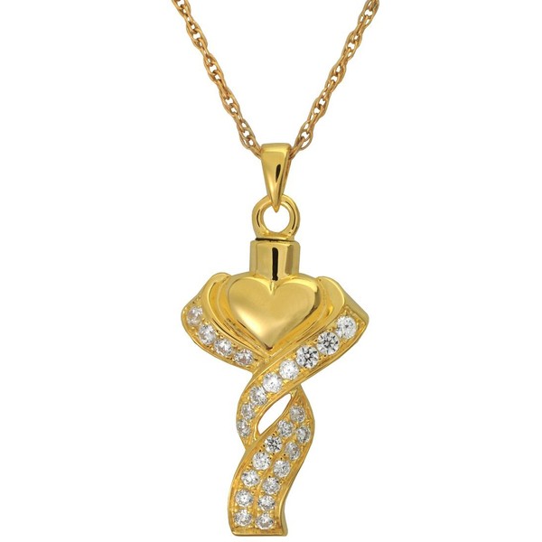 Memorial Gallery MG-3067gp Ribboned Heart 14K Gold/Sterling Silver Plating Cremation Pet Jewelry