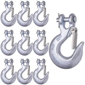 WENHUALI 5/16 Inch Safety Chain Hooks, Clevis Slip Hook with Safety Latch, Grade 70 Forged Steel 14,000 Lb for Trailer Truck Transport Tow Winch Hook Trailer(5/16 Inch, 10 Pack)
