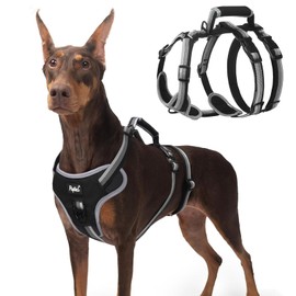 PUPTECK Escape Proof Dog Harness with Padded Handle, No Pull Pet Vest Harness Durable Reflective for Medium Large Dogs Walking Training and Running, Black, M