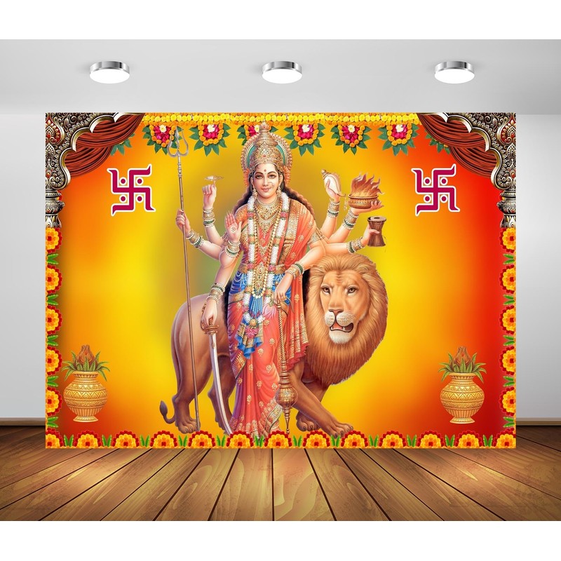 BELECO 8x6ft Fabric Indian God Backdrop Goddess Sheran Wali MATA