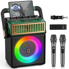 JYX Karaoke Machine with 2 Wireless Mics, Retro Bluetooth Speaker for Adults, PA Speaker System with Colorful LED Lights, Supports BT/USB/TF Card/AUX-in/MIC Input for Home Party