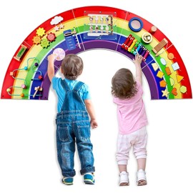 Activity Wall Busy Board for Toddlers: Montessori Sensory Toys- Sensory Wall Panel for Kids Playroom Daycare Learning Center Rainbow