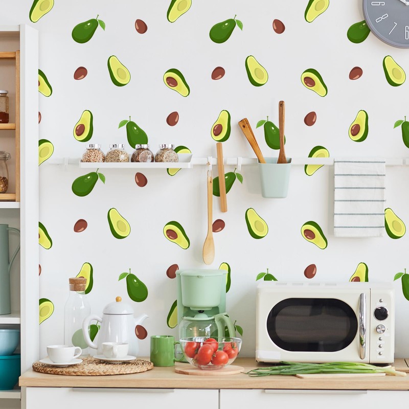 Fujitoya Wall Sticker, Plants, Leaves, Fruits, Avocado, Removable, Scandinavian Style,