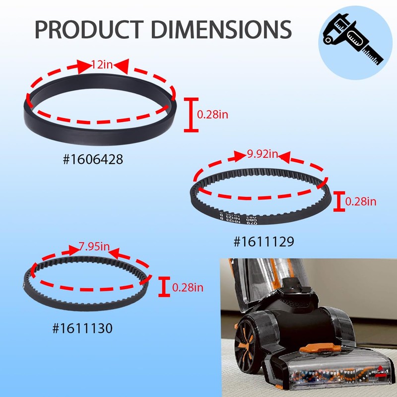 1611129, 1611130, 1606428 Vacuum Belts for Bissell 1986 1964 2007
