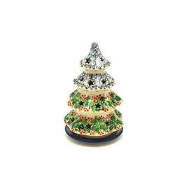 Polish Pottery Christmas Tree Luminarz - Medium (7") - Holly Berry