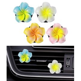 SCUARI 4PCS Plumeria Flower Car Vent Clips,Car Accessories Resin Car Air Freshener Vent Clip with Aromatic Pad,Automotive Interior Decor for Women,Fit for All Kinds of Auto Air Conditioning Vents