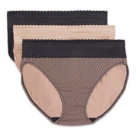 Warner's womens Blissful Benefits Dig-free Comfort Waistband With Lace Microfiber Hi-cut 3-pack 5109w Underwear, Black/Toasted Almond/Lace Dot, Medium US