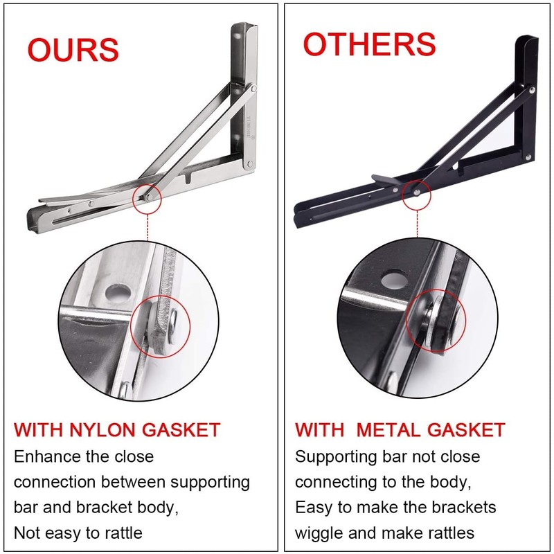 YUMORE Folding Shelf Brackets 8", Max Load: 300lb Heavy Duty