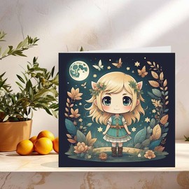 Forest Fairy Greeting Card - Cute Chibi Kawaii Cards 145mm x 145mm