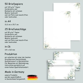 Letter Paper / Envelope Set Elegant in Green with Leaves Printed 2 Sides A4 120 g/m² C6 80 g/m² from 10 to 100 Sheets with Envelopes Vintage (75-50 Letter Paper with 25 Envelopes)