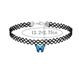 xdlhghe Black Choker Necklace for Women Butterfly Pendant Y2k Goth Gothic Cute Necklace Blue Purple Pink Yellow Red Jewelry Gift (Blue)
