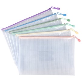 Tamaki 6 Pack Mesh Zipper Pouch with Label Pocket, Waterproof Zipper Bags, Document Bag Letter/A4, Durable Pouches for Organization Bag Board Game Storage