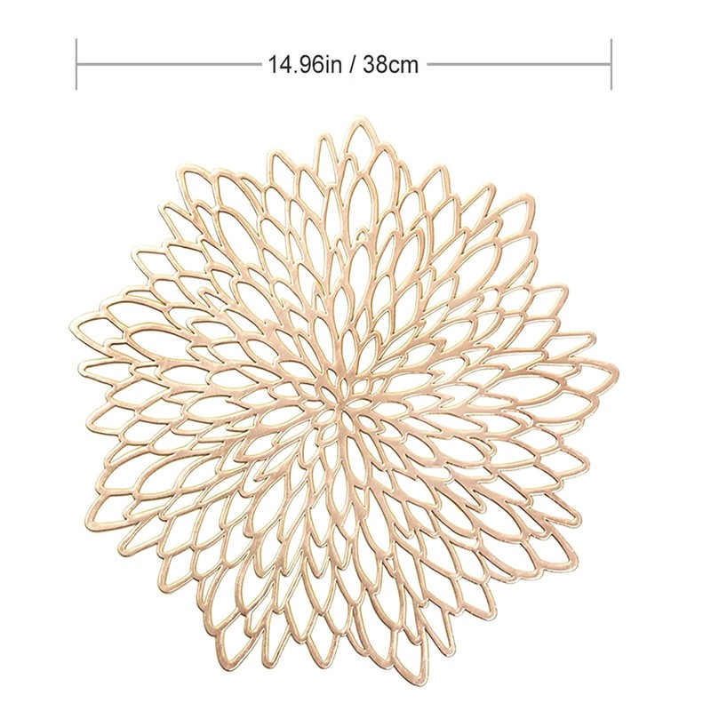 4PCS Golden Round Flower Placemat, Pressed Vinyl Placemats, Round Hollow