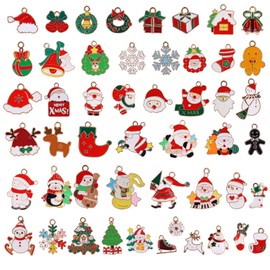 Gosknor 50pcs Christmas Enamel Charms, Colorful Christmas Pendant Charms Delicate Christmas Pendant Necklace Christmas Charms for Necklace Bracelet Jewelry Making