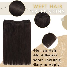 Ugeat Sew in Bundles Human Hair Brown Weft Hair Extensions Darkest Brown Hand Tied Weft Hair Extensions Double Weft 18inch 105G