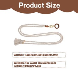 PSFXBM Rope Belt, Boho Belt for Women, White Belts for Women, Raffia Belt, Stylish Accessory for Dresses Skirts Tunics, Adjustable Waist Tie for Casual and Formal Outfits