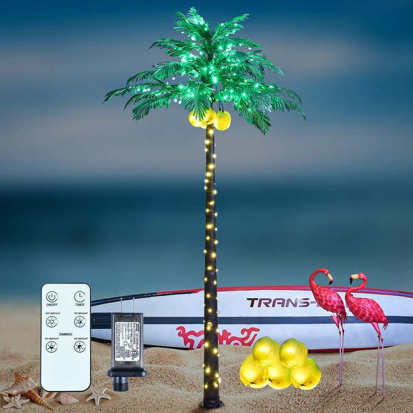 Lighted Palm Tree 8FT 256 LED Artificial Palm Tree Lights for Decoration Outdoor and Indoors Summer Holiday Christmas Tiki Bar Patio Pool